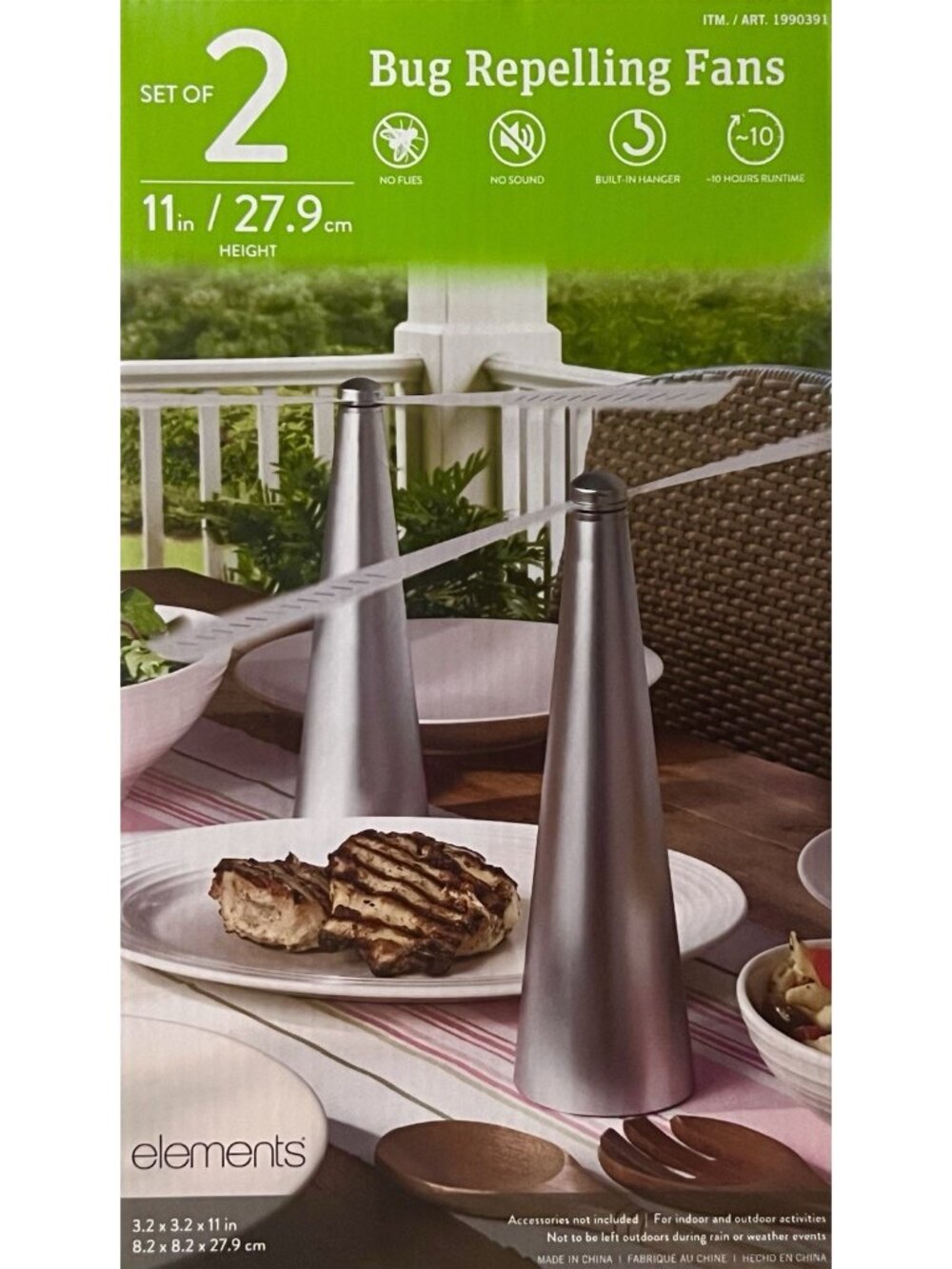 Elements Set of 2 Rechargeable Bug Repelling Fans Outdoor Picnic Summer